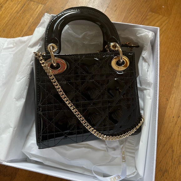 NEW Lady Dior Caflskin Purse Black & Gold Chain Crossbody - Picture 3 of 5